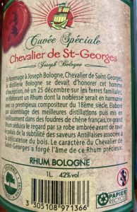 Rhum Chevalier de St-Georges Bologne Guadeloupe Etiquette arrière