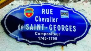 Plaque de rue à Basse-Terre : Rue Chevalier de Saint-Georges, Compositeur 1745-1799
